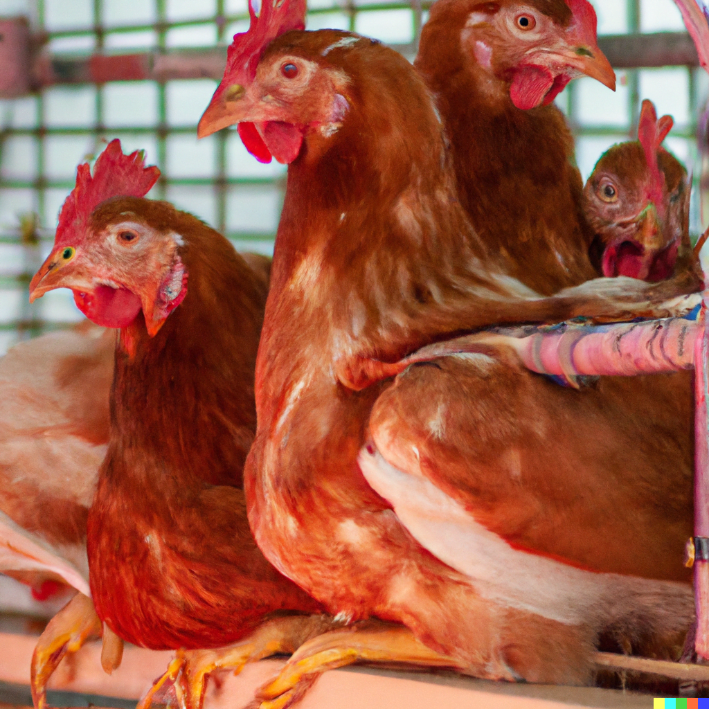 Calefacción para Aves Chile DALL·E 2023 03 29 14.45.57 Criadoras de Pollos artificial granja - Calefacción para Aves Chile